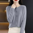 thumbnail image 1 of Cardigans for Women Lightweight Crewneck Long Sleeve Button Down Sweaters Soft Basic Ribbed Knit Tops Gray L, 1 of 6