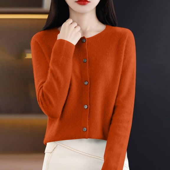 Cardigans for Women Lightweight Crewneck Long Sleeve Button Down Sweaters Soft Basic Ribbed Knit Tops S Polyester