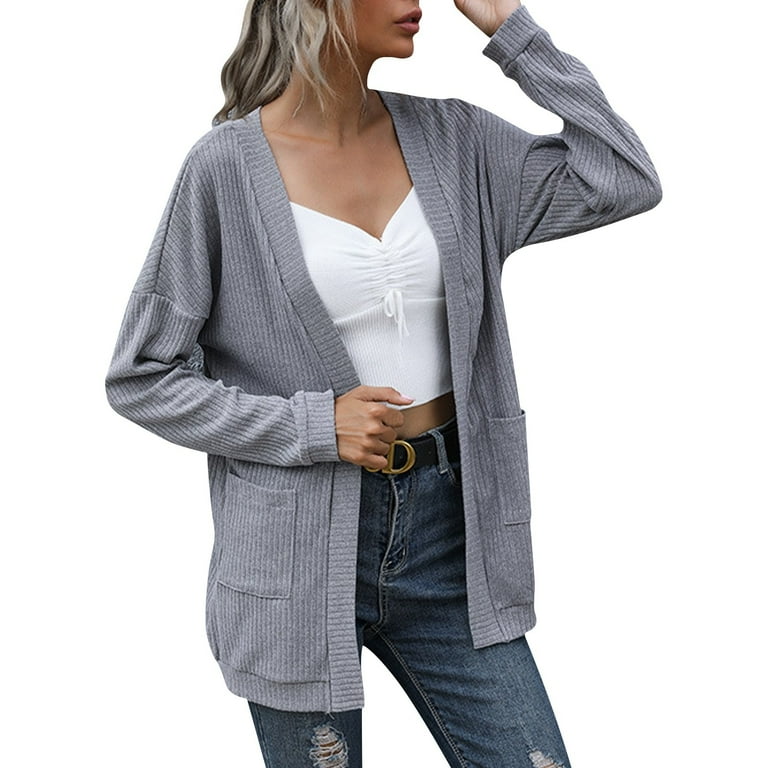 Cardigans for Women Lightweight Plus Size Cardigans for Women Clearance Autumn Winter Casual Long Sleeve Solid Color Long Cardigan Sweater Coat
