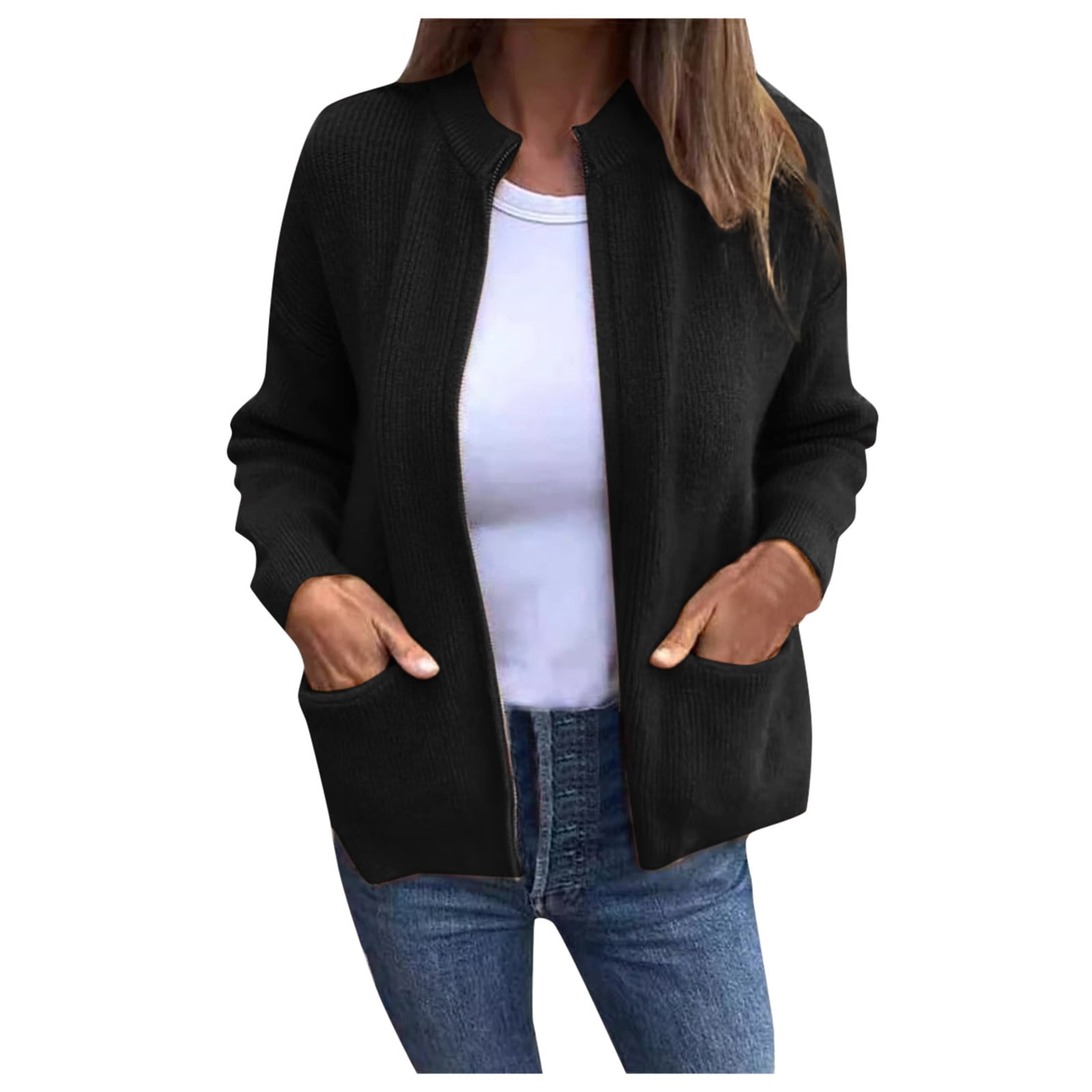 Cardigans for Women Lightweight Relaxed Loose Fit Stylish Solid Color Knit Sweater with Pocket Comfy Women'sCardigan