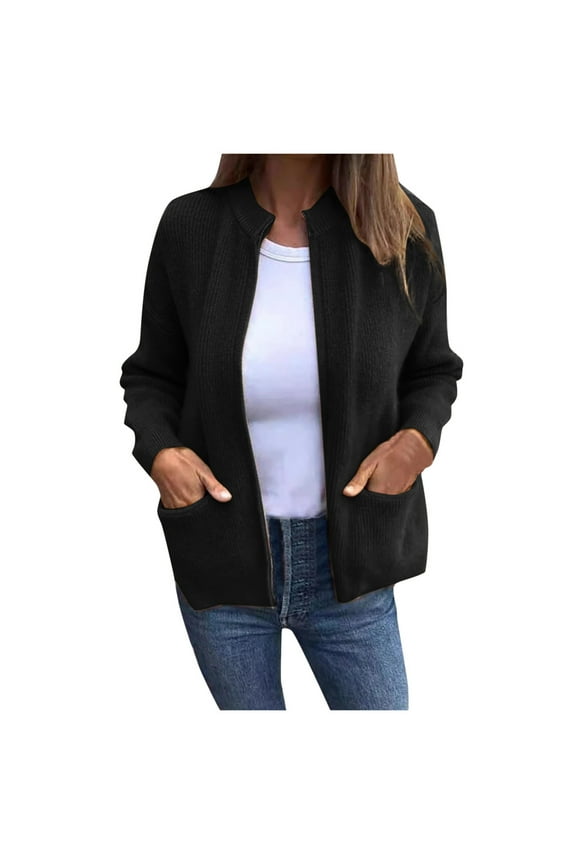 Cardigans for Women Lightweight Relaxed Loose Fit Stylish Solid Color Knit Sweater with Pocket Comfy Women'sCardigan