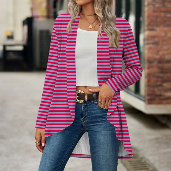 Cardigans for Women Lightweight Short Sleeve Ladies Summer Cardigans with Pocket Causal Open Front V Neck Outerwear Hot Pink L