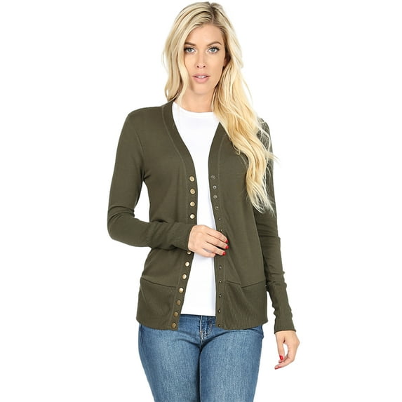 Cardigans for Women Long Sleeve Cardigan Knit Snap Button Sweater Regular & Plus