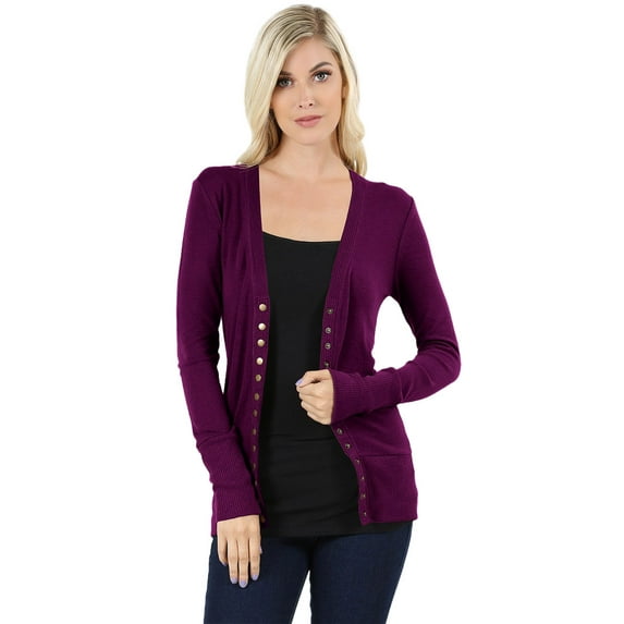 Cardigans for Women Long Sleeve Cardigan Knit Snap Button Sweater Regular & Plus
