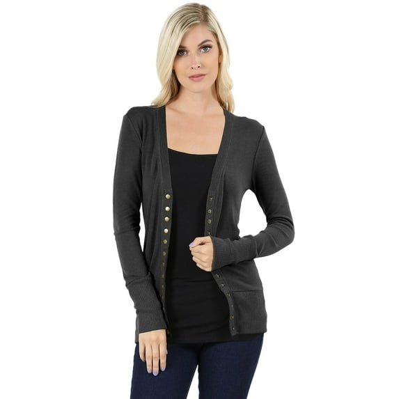 Cardigans for Women Long Sleeve Cardigan Knit Snap Button Sweater Regular & Plus