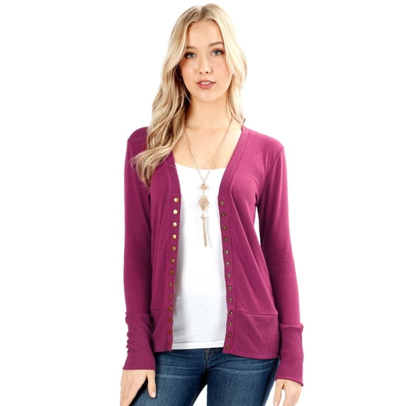 Cardigans for Women Long Sleeve Cardigan Knit Snap Button Sweater Regular & Plus