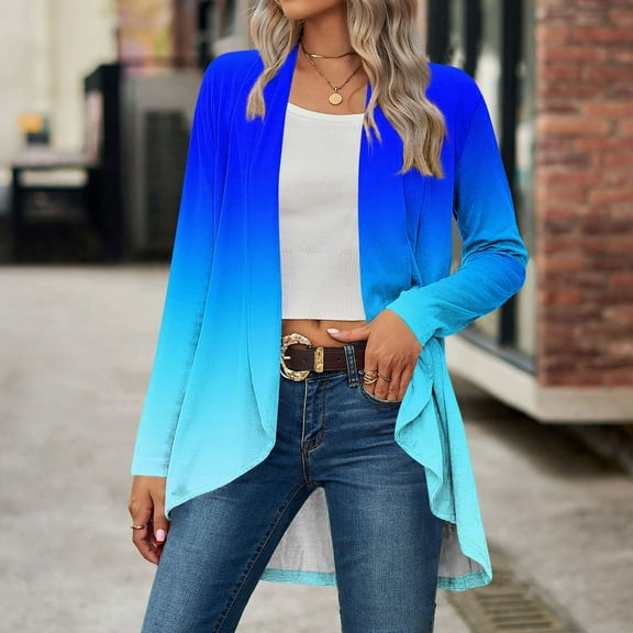 Cardigans for Women Long Sleeve Lightweight Cardigans Open Front Ribbed Knit Outerwear Cardigan Jumper Blue L
