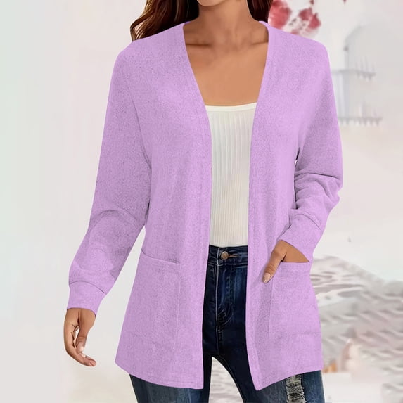Cardigans for Women Long Sleeve Pocket Cardigan Solid Color Casual Cardigan Coat,Womens Cardigans Purple S
