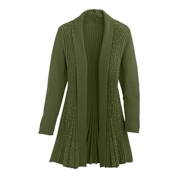 Cardigans for Women Long Sleeve Swingy Sequin Knit Cardigan Sweater W/Pocket-Olive (Small)