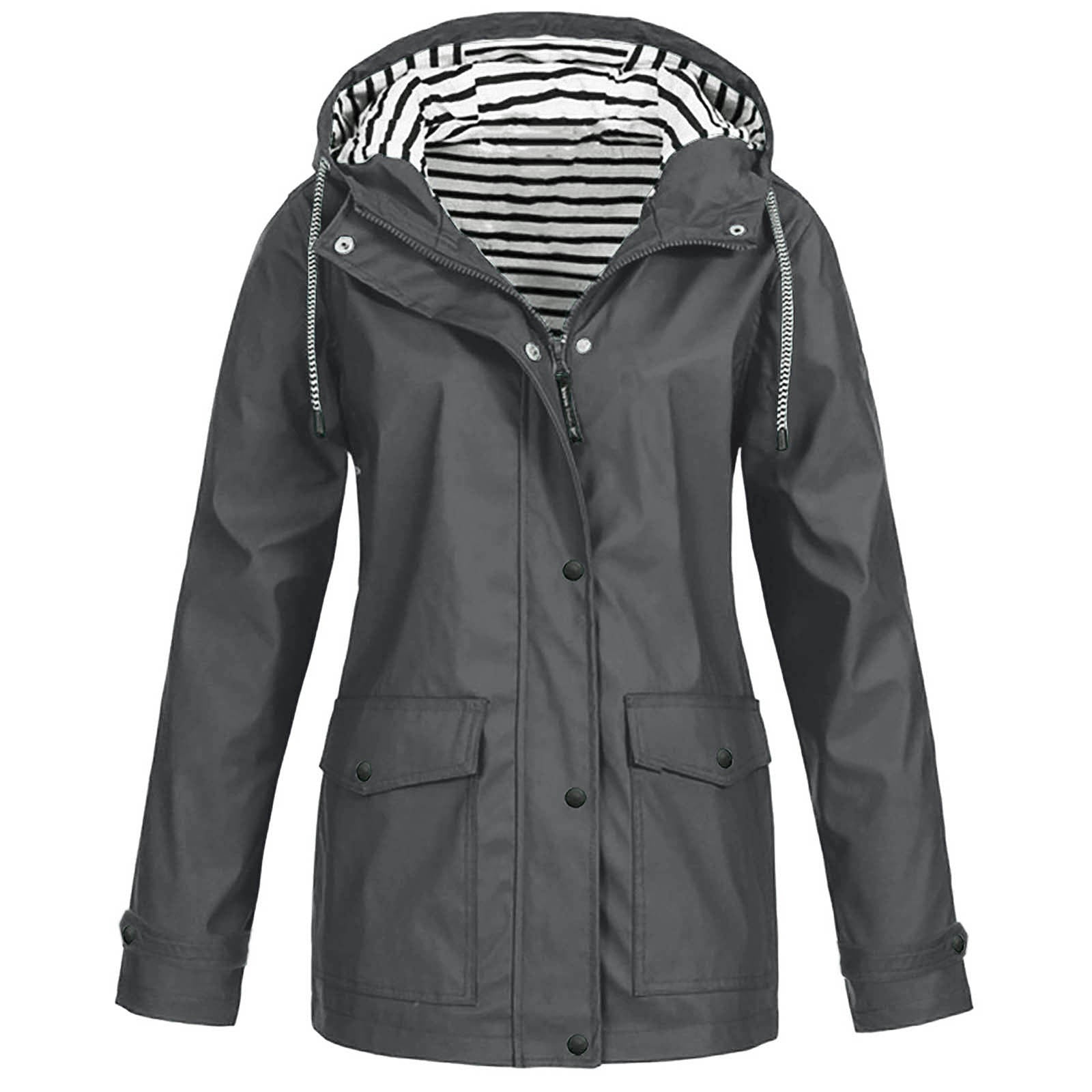 Cardigans for Women Plus Jacket Outdoor Windproof Hooded Solid Coat ...