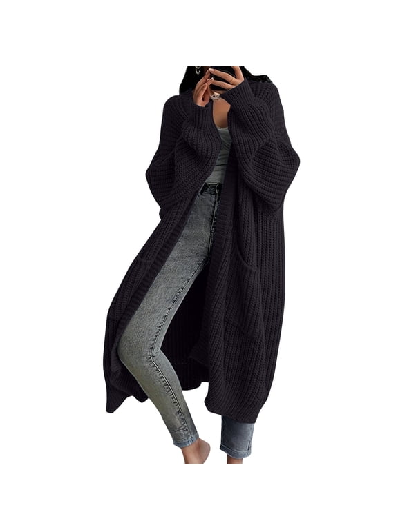 Cardigans for Women Plus Size Solid Color Cardigan Sweater with Slit Large Pockets Solid Color Coat Outerwear