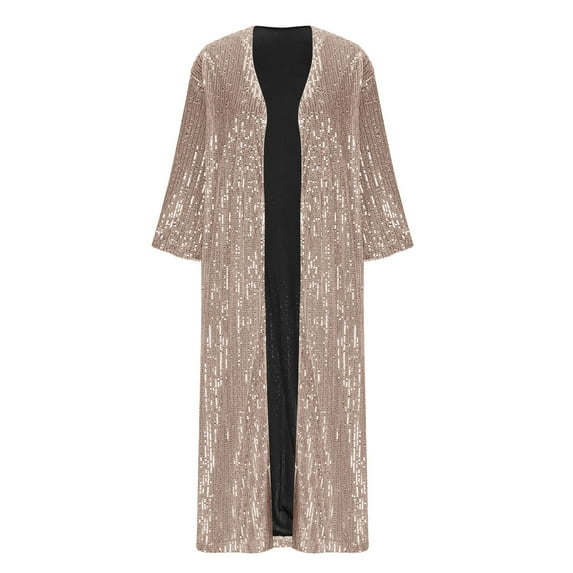 Cardigans for Women Plus Sizes Women's New Fashionable Mid To Long Five Quarter Sleeve Party Sequined Cardigan Jacket