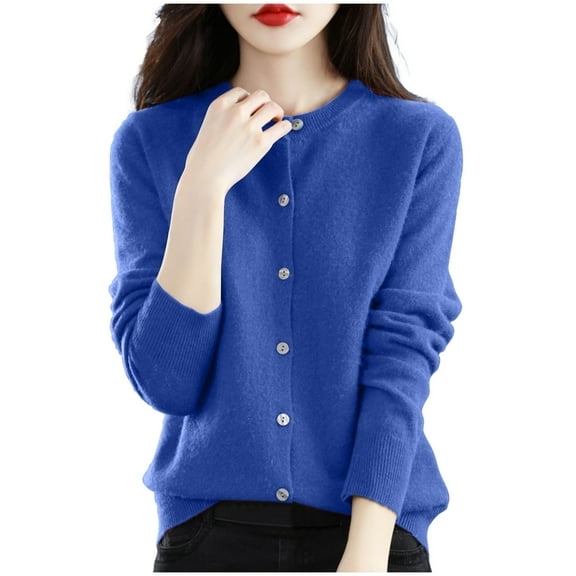 Cardigans for Women Plus Sizes Women's Solid Color Long Sleeved Round Neck Knitted Sweater Thin Cardigan Sweater Top