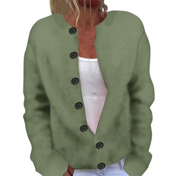 Cardigans for Women Trendy Casual Button Solid Color Long Sleeve Sophisticated Knit Sweater Loose Fit Women Cardigan