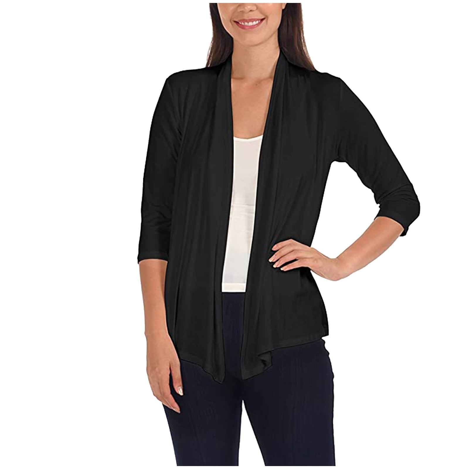 Cardigans for Women Trendy Solid Color 3/4 Sleeve Open Front Coat Fall Cardigans for Women Trendy Solid Color 3/4 Sleeve Open Front Coat Fall