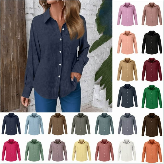 Cardigans for Women Trendy, Woman Fashion Solid Color Button Pocket Long Sleeve Turndown Collar Blouse Tops