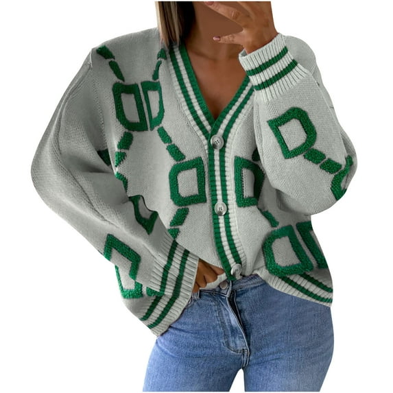 Cardigans for Women V Neck Long SLeeve Print Fall and Winter Sweater Cardigan Coats