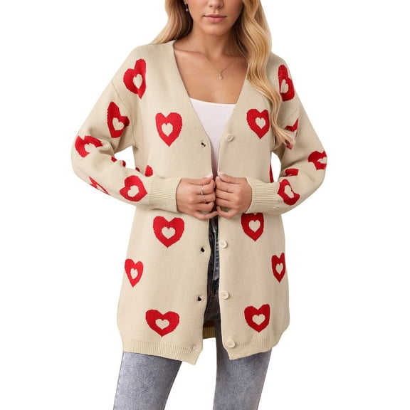 Cardigans for Women Valentine's Day Cute Heart Sweater V Neck Button Down Winter Fall Fashion Cable Sweaters Outerwear Coat Alsol Lamesa