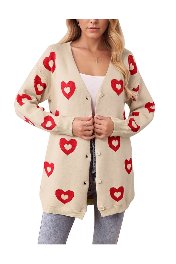 Cardigans for Women Valentine's Day Cute Heart Sweater V Neck Button Down Winter Fall Fashion Cable Sweaters Outerwear Coat Alsol Lamesa