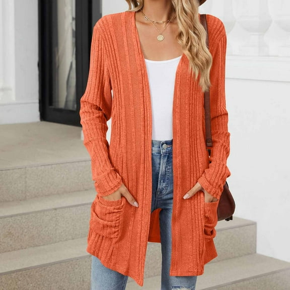 Cardigans for Women with Pockets Fall Loose Long Sleeve Solid Color Casual Wool Sweater Tops New Sweater Open Outwears