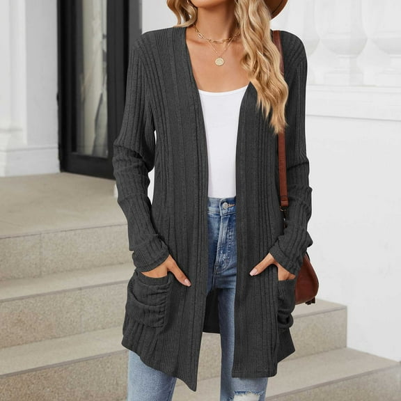 Cardigans for Women with Pockets Fall Loose Long Sleeve Solid Color Casual Wool Sweater Tops New Sweater Open Outwears