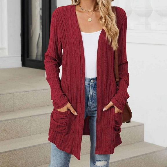 Cardigans for Women with Pockets Fall Loose Long Sleeve Solid Color Casual Wool Sweater Tops New Sweater Open Outwears