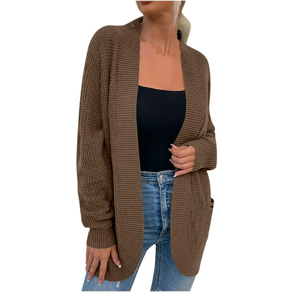 Cardigans on Clearance Women Casual Soild Long Sleeve Pocket Plush Long Knit Cardigan Sweater