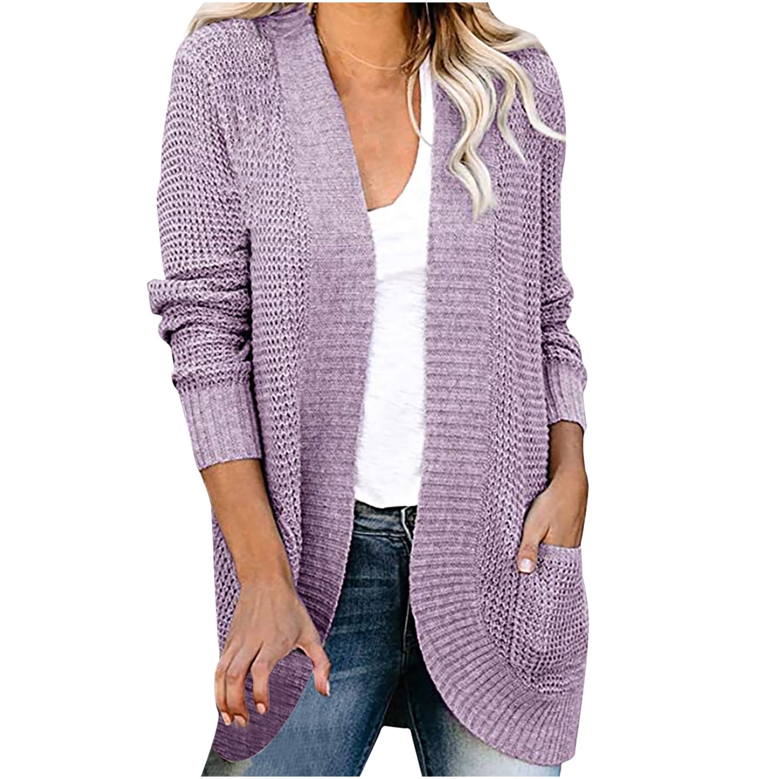 Cardigans on Clearance Women Casual Soild Long Sleeve Pocket Plush Long