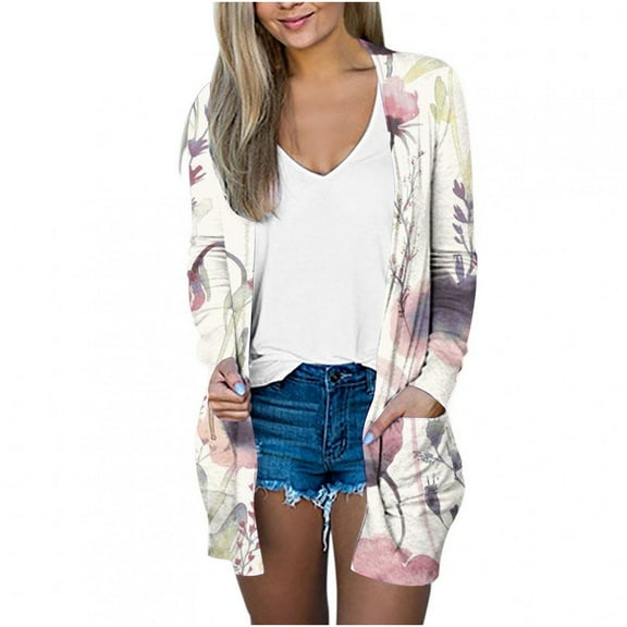 Cardigans on Clearance Women's Fashionable Long Sleeve Floral Printed Cardigan Jacket TopS