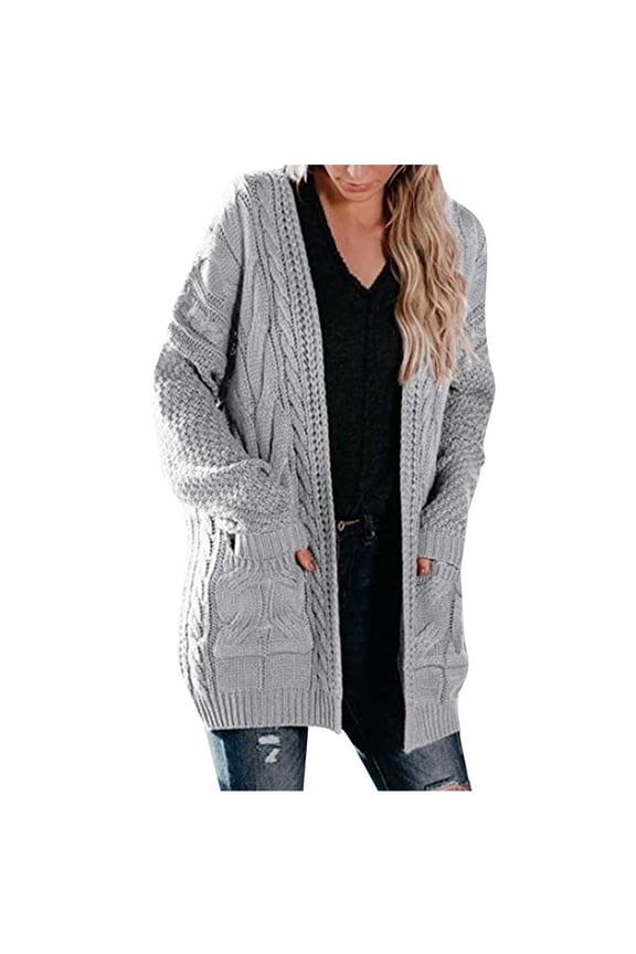 Cardigans on Women's Solid Color Cardigan Wool Sweater Pocket Recreational Long Sleeve Tops