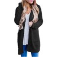 thumbnail image 1 of Cardigans on Womens Ladies Solid Open Front Soft Chunky Pocket Long Sleeve Coat Outerwear Cardigan, 1 of 7