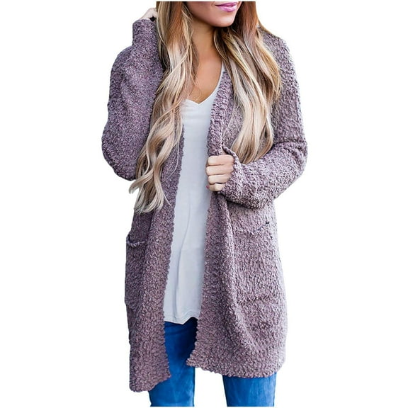 Cardigans on Clearance Womens Ladies Solid Open Front Soft Chunky Pocket Long Sleeve Coat Outerwear Cardigan