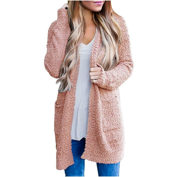 Cardigans on Clearance Womens Ladies Solid Open Front Soft Chunky Pocket Long Sleeve Coat Outerwear Cardigan
