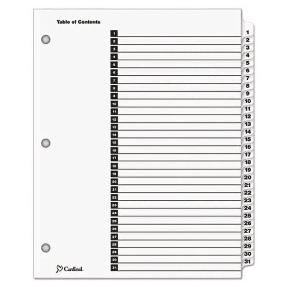 Cardinal-1PK Onestep Printable Table Of Contents And Dividers, 31-Tab, 1 To 31, 11 X 8.5, White, 1 Set