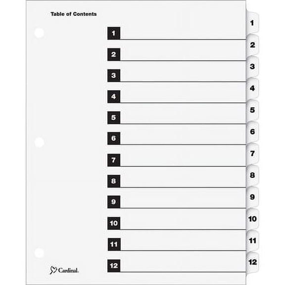 Cardinal-2PK Onestep Printable Table Of Contents And Dividers, 12-Tab, 1 To 12, 11 X 8.5, White, 1 Set