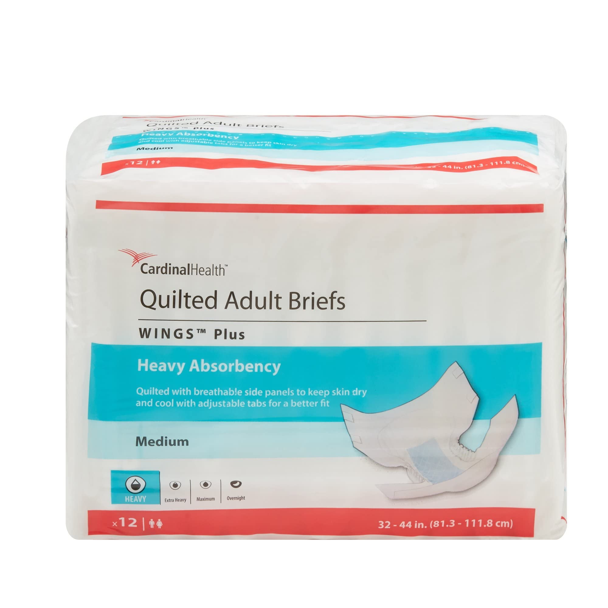 Cardinal 66333101 Wings Adult Heavy-Absorbent Incontinence Brief Blue - Medium - Pack of 12