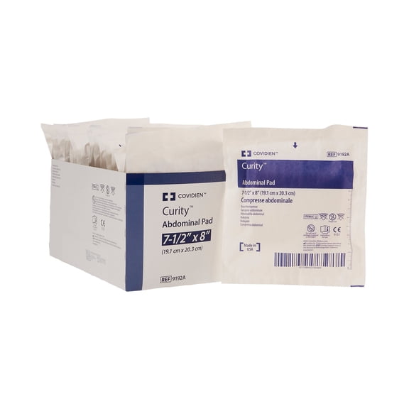 Cardinal Abdominal Pad Curity NonWoven Fluff 7-1/2 X 8 Inch Rectangle Sterile Pack of 18