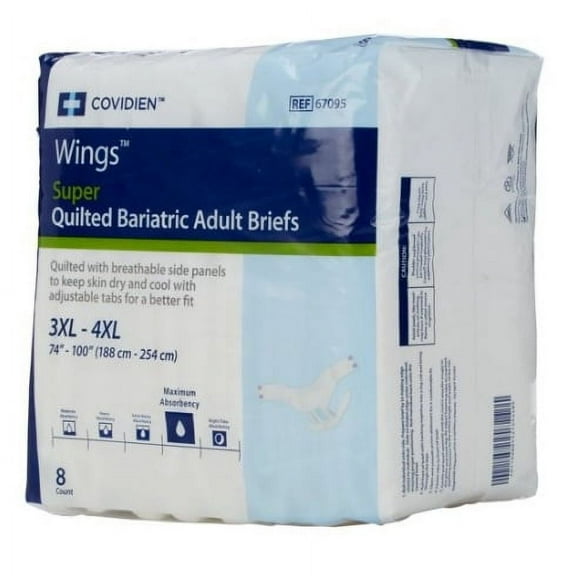 Cardinal Adult Incontinent Brief Wings Bariatric Tab Closure 3X-Large Disposable Heavy Absorbency Case of 32