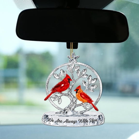 Cardinal "Always with You" 2D Acrylic Keepsake Ornament, Red Bird Remembrance Hanging Decor, Sympathy Gift for Loss of Loved One, Mom Dad Christmas Memorial Car Hanger 2PACK