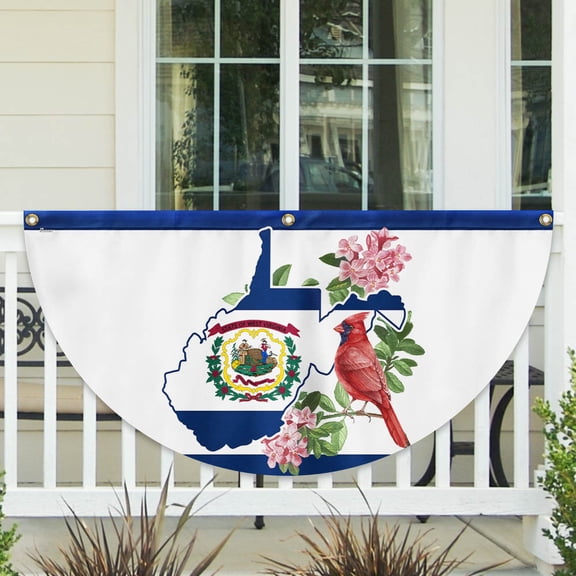 Cardinal And Rhododendron Flower West Virginia State Pride Fan Flag 18x36in
