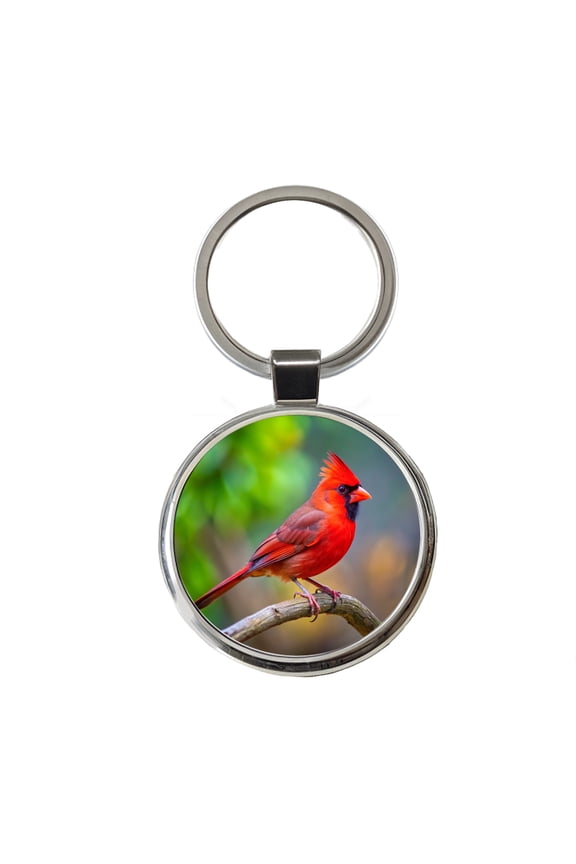 Cardinal Backyard Bird Metal Round Keychain