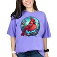 thumbnail image 1 of Cardinal Bird Art T-Shirt, Stained Glass Bird Design, Nature Lover Gift Tee, Unique Bird Watcher Shirt, Violet Comfort Colors T-Shirt, XL, 1 of 1