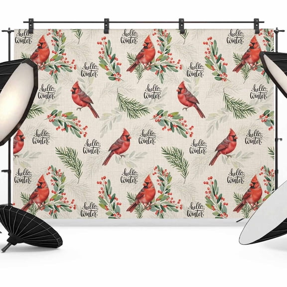 Cardinal Bird Backdrop for Photoshoot,Photography Photo Studio Background Wall Backdrop,Holly Branches Berry Winter Beige Back Drop Banner Panel for Portraits Wedding Live Streaming Decor 10x8Ft
