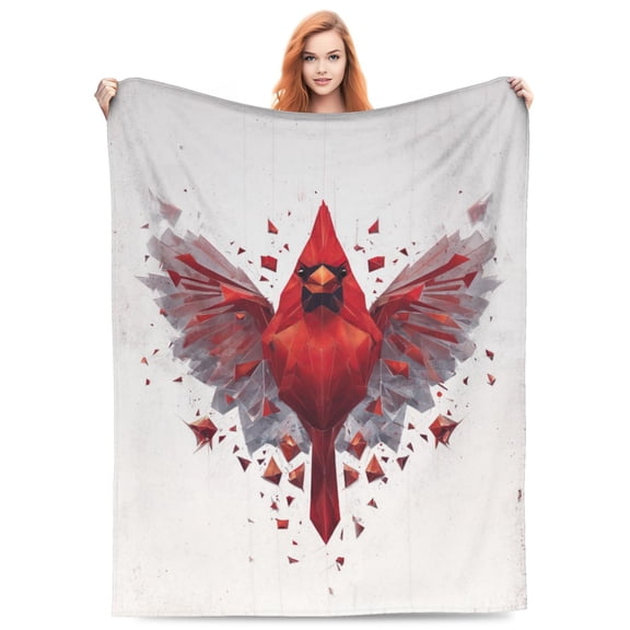 Cardinal Bird Blanket Gift, Soft Cozy Flannel Fleece, Abstract Geometric Red Bird For Couch Sofa Bed, Unique Home Office Accessory, All Purpose Decorative Throw 50x40