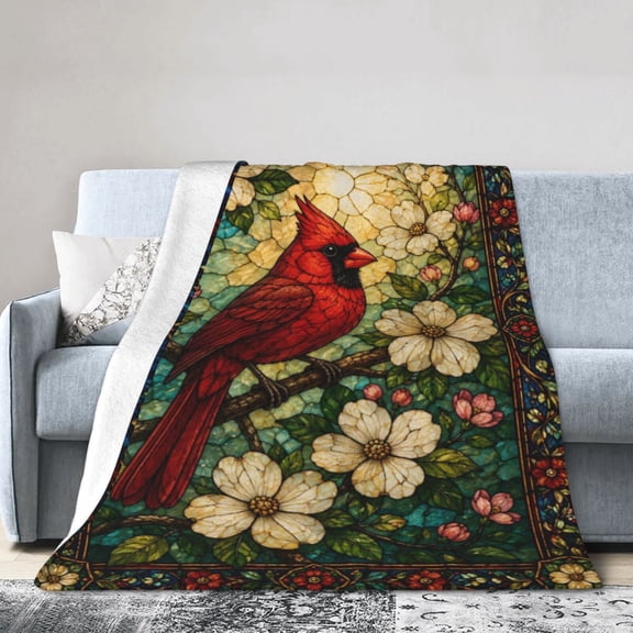 Cardinal Bird Blanket Gift Throw Blanket Gift for Bird Lovers Floral Home Decor 50x40