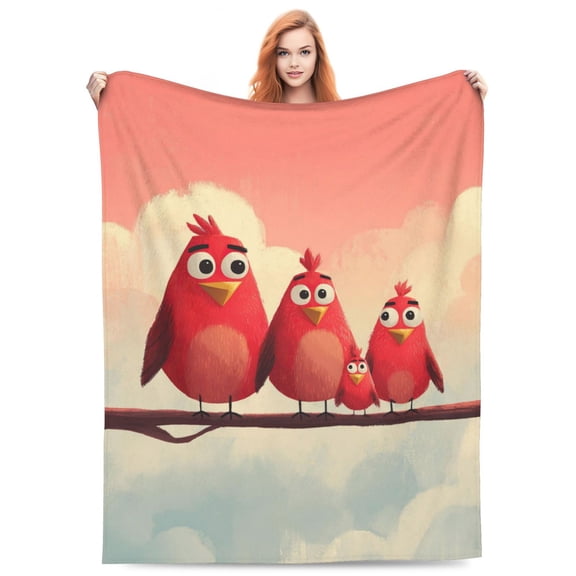 Cardinal Bird Blanket Gift, Whimsical Bird Family Art For Couch Sofa Bed, Unique Home Office Accessory, All Purpose Decorative Travel Throw 50x40