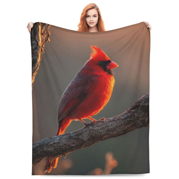 Cardinal Bird Blanket, Red Bird Nature Art, Flannel Fleece Throw For Couch Sofa Bed, Realistic Wildlife Scene, Soft Warm Office Nap Accessory, Travel Throw 50x40