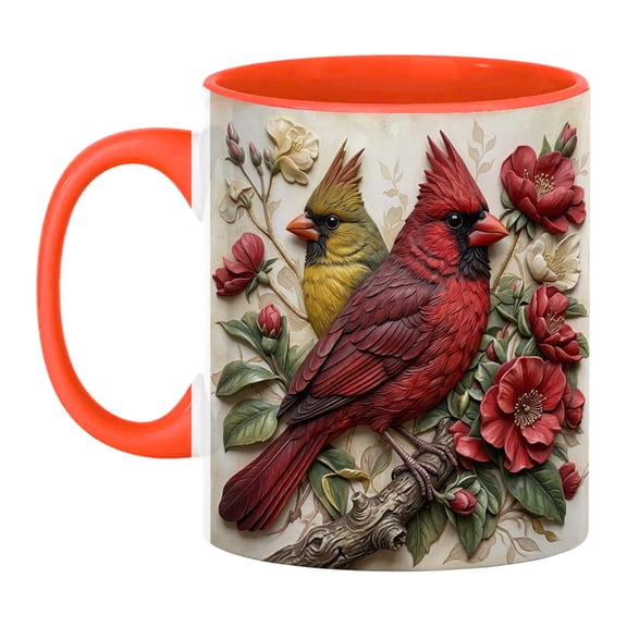 Cardinal Bird Ceramic Coffee Mug, Beautiful Red and Yellow Redbird with Floral Background, Durable Tea Cup for Home, Gift for Nature Lovers,Morning Mug for Hot and Cold Drinks (Cardinal Bird Floral)