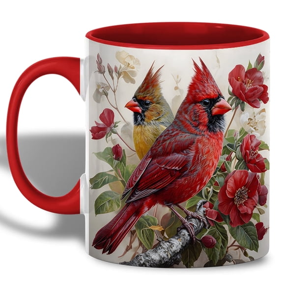 Cardinal Bird Ceramic Coffee Mug, Beautiful Red and Yellow Redbird with Floral Background, Durable Tea Cup for Home, Gift for Nature Lovers,Morning Mug for Hot and Cold Drinks