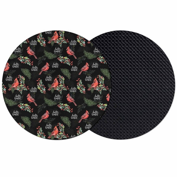 Cardinal Bird Coasters Set of 2, Absorbent Coasters for Drinks, Holly Branches Berry Winter Botanical Black Coaster for Desk Coffee Table Protection, Home Decor House Warming Gifts 4"